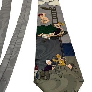 Vintage 1995 Popeye Necktie Tie O/S Grey Olive Oil Novel Ties Cool Fun Cartoon